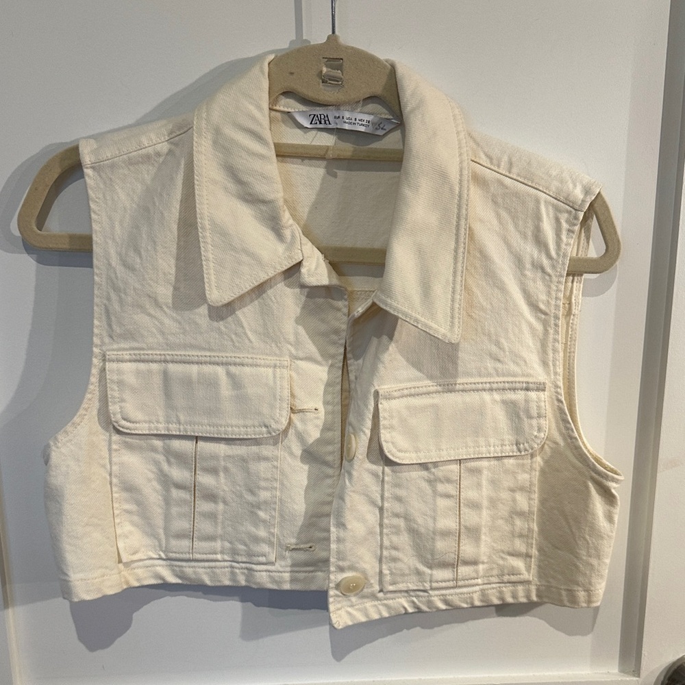 Zara cream denim Button-Up Vest